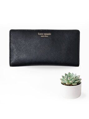 Kate Spade Staci Black Saffiano Leather Wallet with Zip Coin Pocket